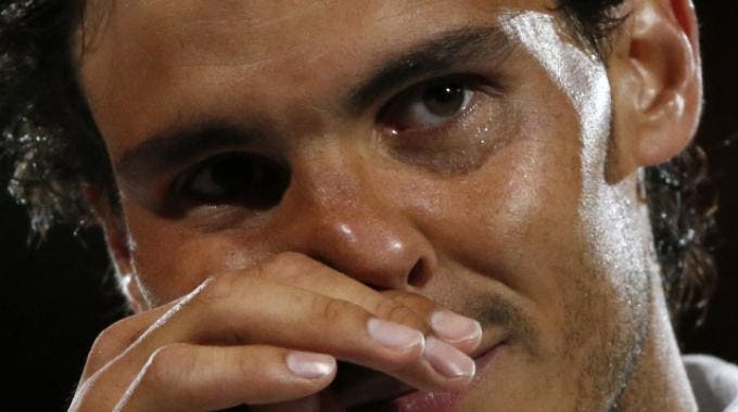 Rafa Nadal a stento trattiene le lacrime dopo la finale persa con Wawrinka