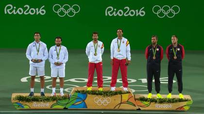 Il podio del doppio maschile delle Olimpiadi Rio 2016