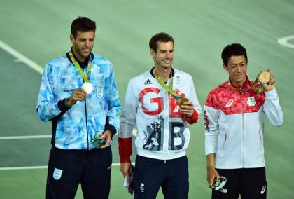 Juan Martin del Potro, Andy Murray e Kei Nishikori - Il podio delle Olimpiadi di Rio 2016 (foto Ray Giubilo)